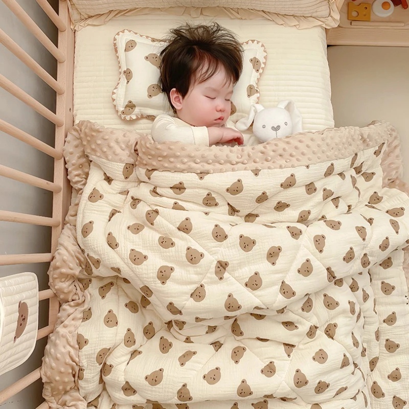 Korean Style Baby Quilt Sensory Bumpy Winter Comforter Quilts for Toddler Cute Cartoon Bear Kindergarten Bedding Accessories
