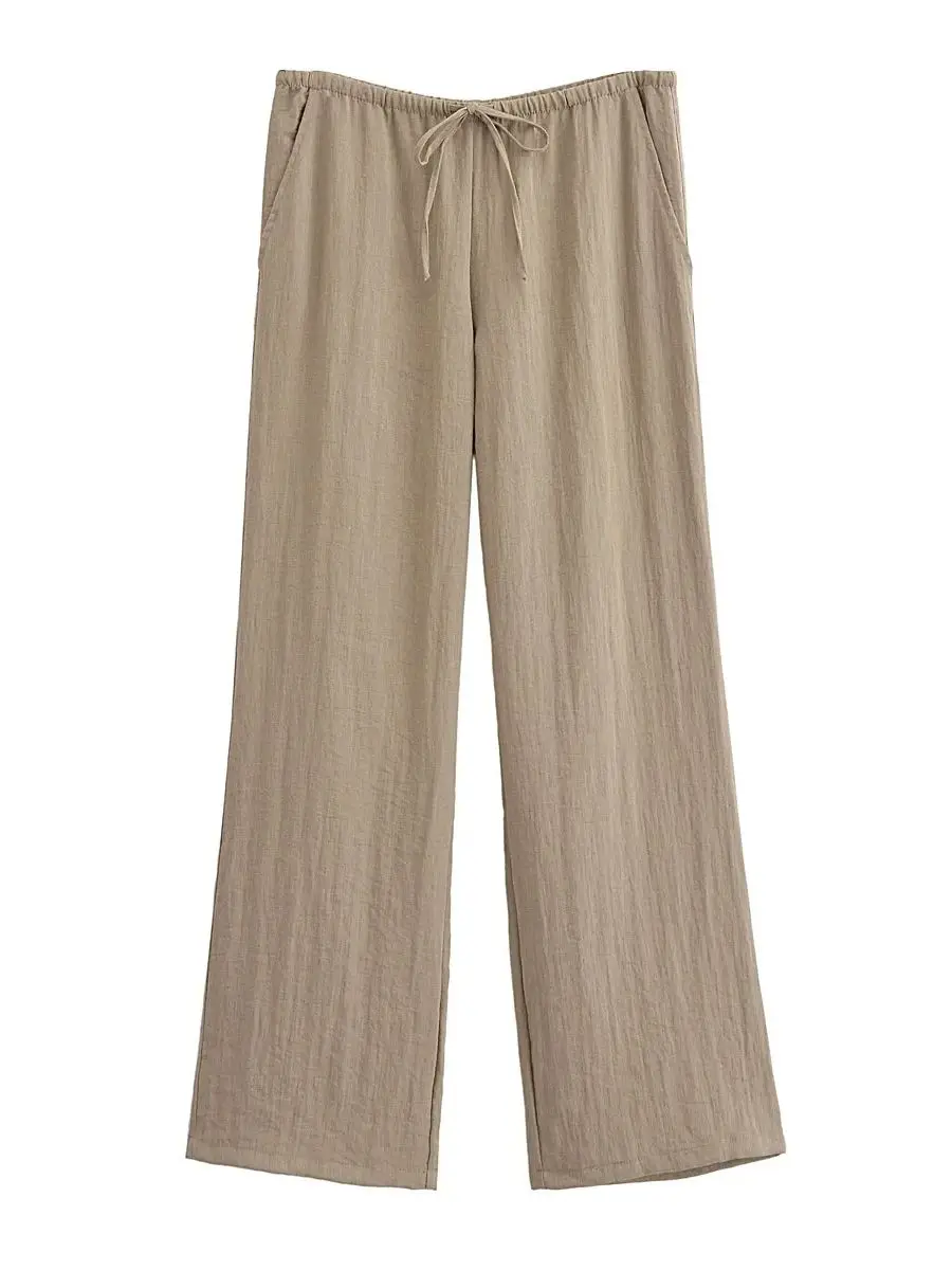 XNWMNZ2024 Women Fashion Texture Crossover Belt Kimono or Elastic Drawstring Mid Waist trousers High Street Female Two Piece Set