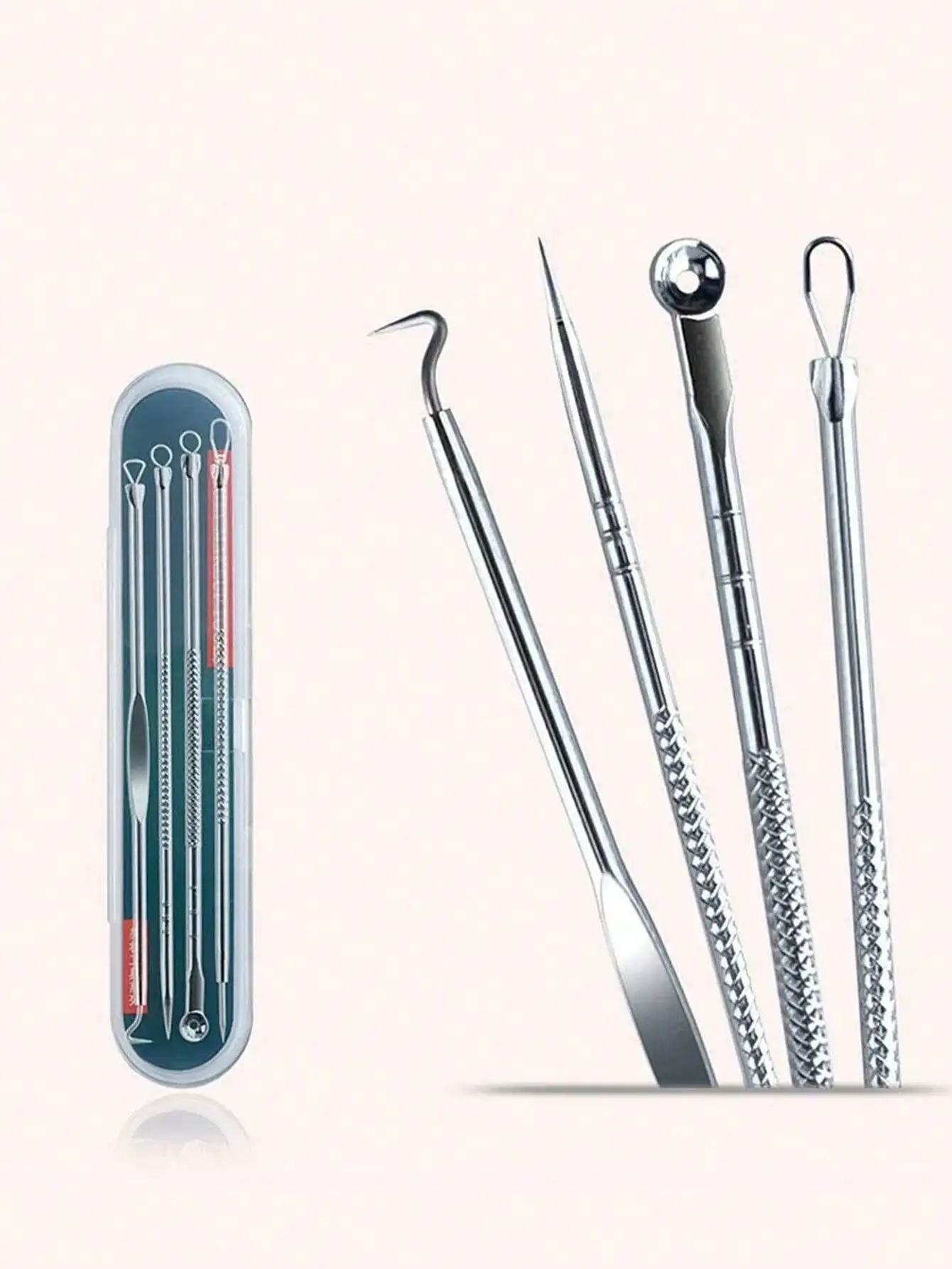 4 stks/set roestvrijstalen acne-verwijderingstool, dubbelzijdige smet- en mee-eter-extractors voor schoonheid en make-up