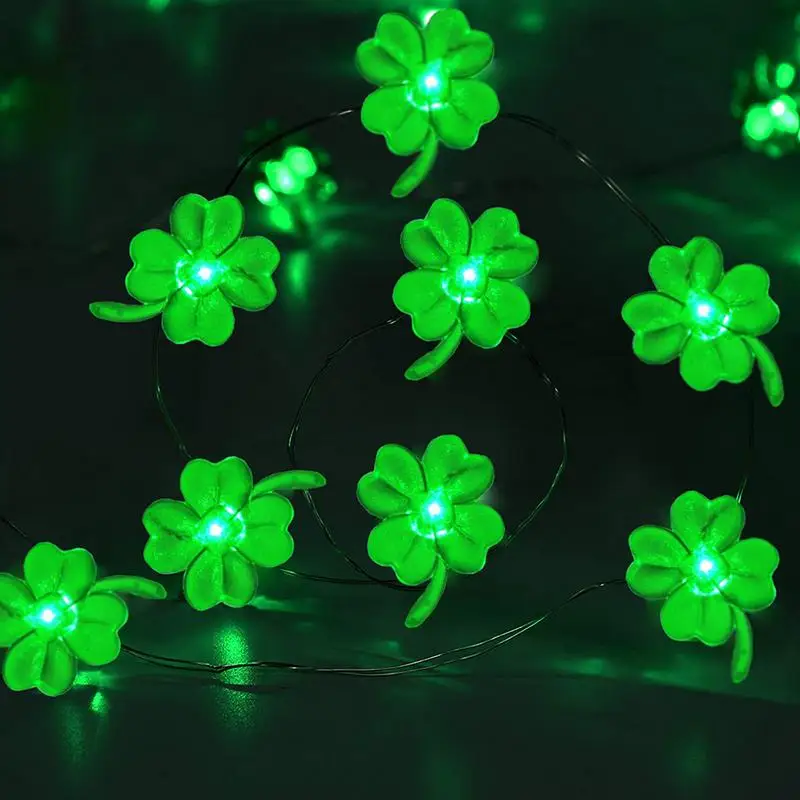 St Patricks Day Decoration Lights 40 LED Green Clover Lights Battery Powered Shamrock Lights For St Patrick's Day Wall Decor