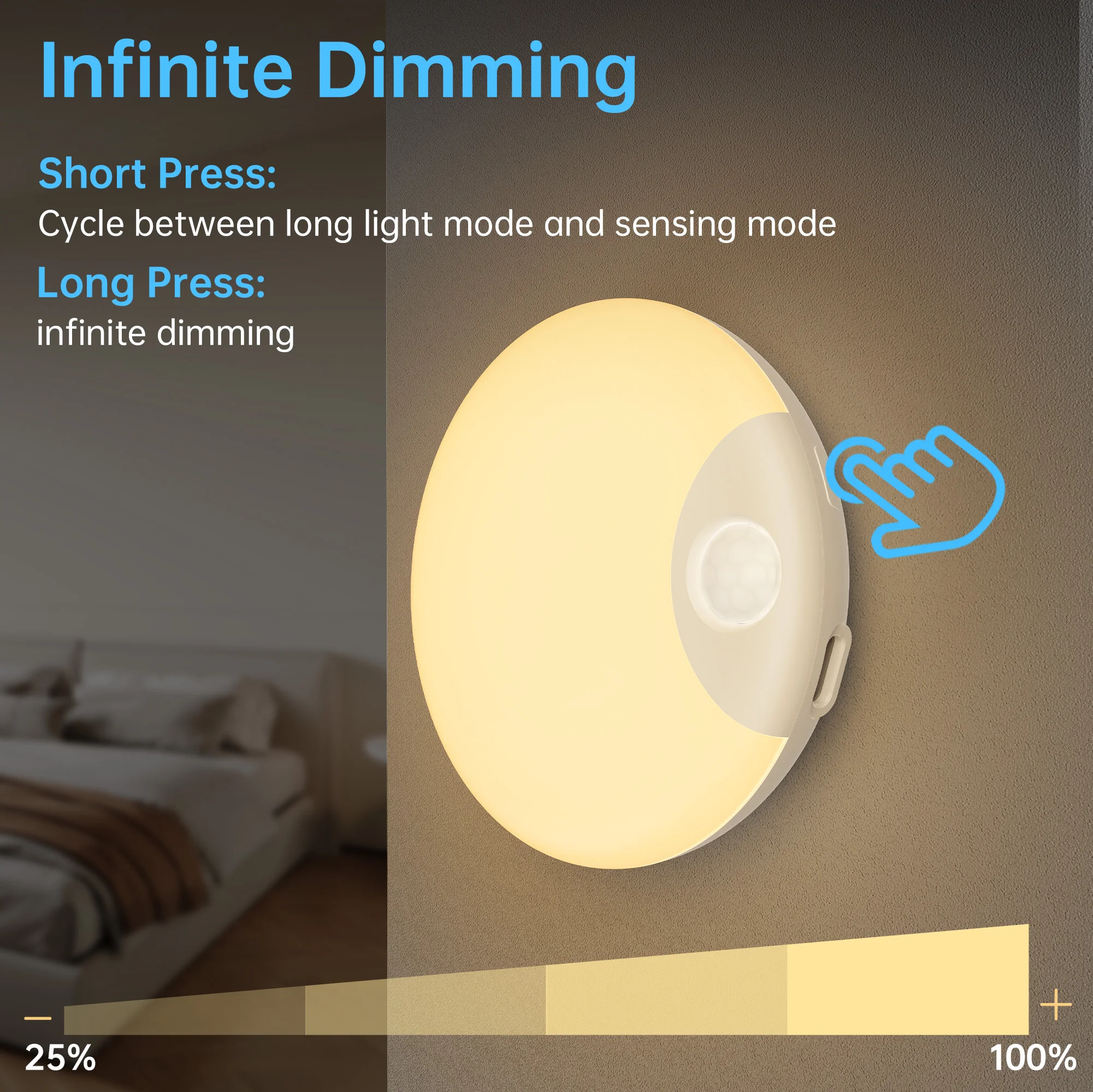 PZSUNLY lampa z czujnikiem ruchu typ C akumulatorowa lampka nocna Led bezprzewodowa lampa z funkcją przyciemniania na schody sypialnia szafa Led Light