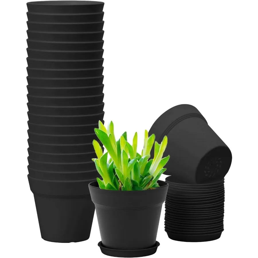 

20 Pack 4 inch Plant pots planters for Indoor Plants Flower pots Black