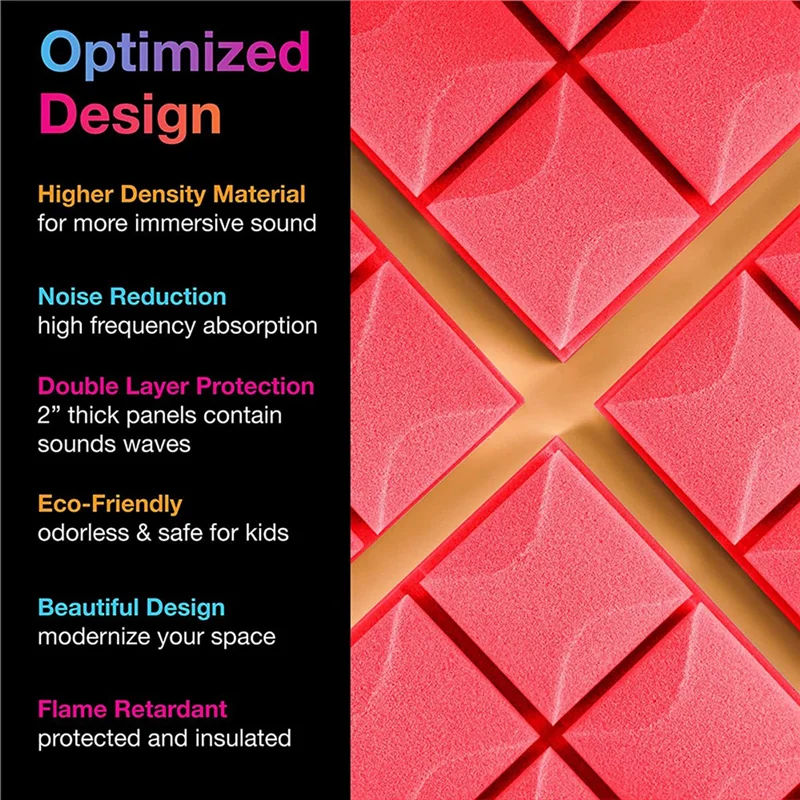 Stylish-12 PCS Soundproof Foam Wall Panels Studio Sound Proof Foam Panels Soundproofing Wall KTV Room Red