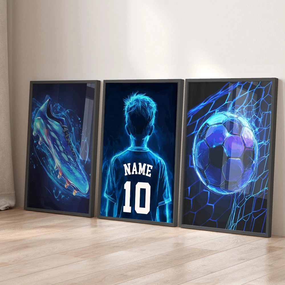 3pcs/set Personalized Football Custom Name & Number Canvas Prints Vibrant Football Boots Sports Wall Art Posters for Home Decor image 3