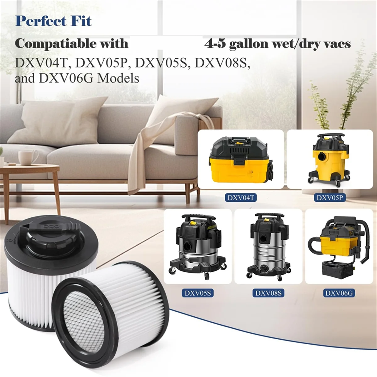 Сменные вакуумные фильтры DXVC4001, для DEWALT, 4-5 галлонов, влажного и сухого магазина Vac DXV04T DXV05P DXV05S DXV08S и DXV06G