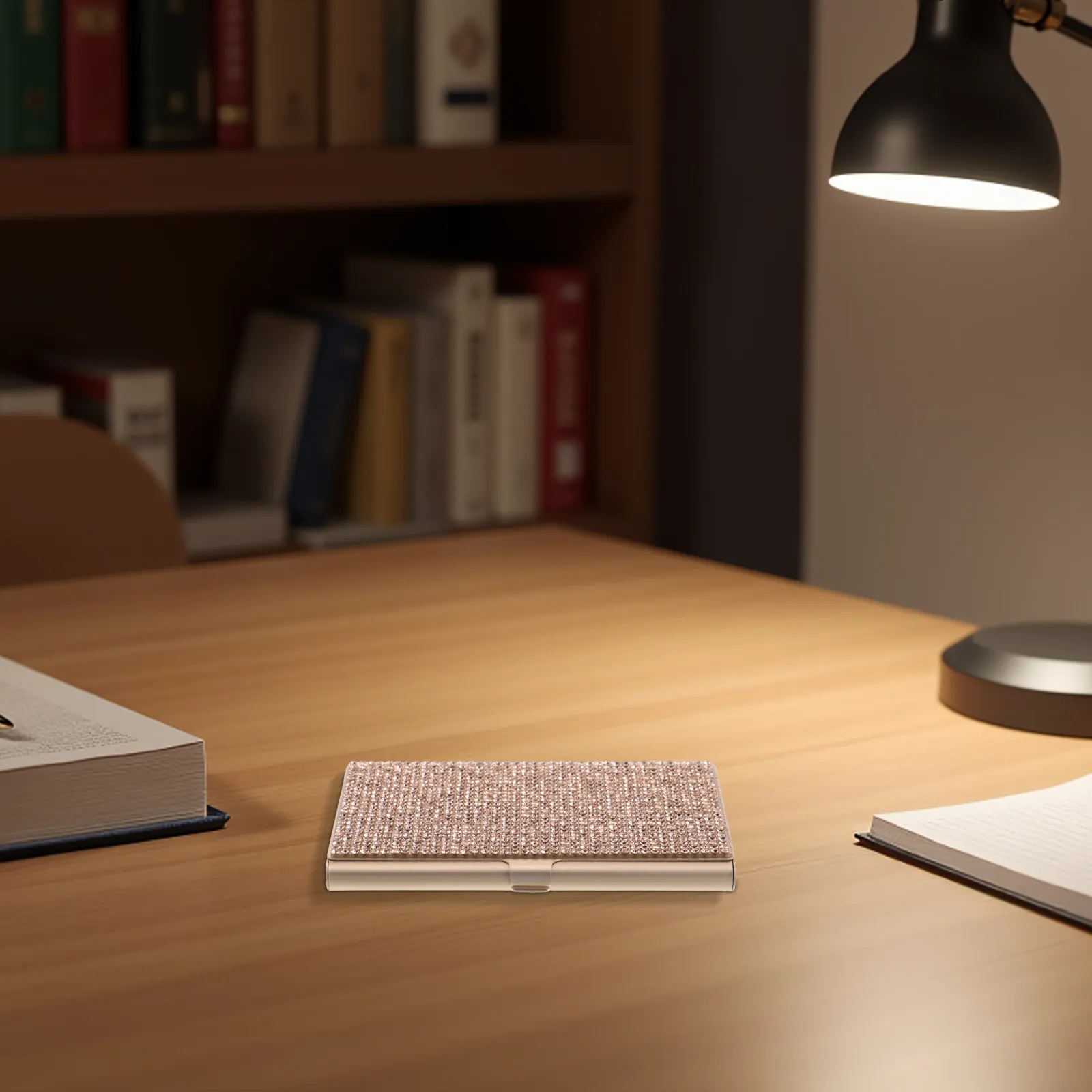 

Держатель для визитных карточек со стразами, розовое золото, ультратонкий, настольный, из алюминиевого сплава, карманный органайзер