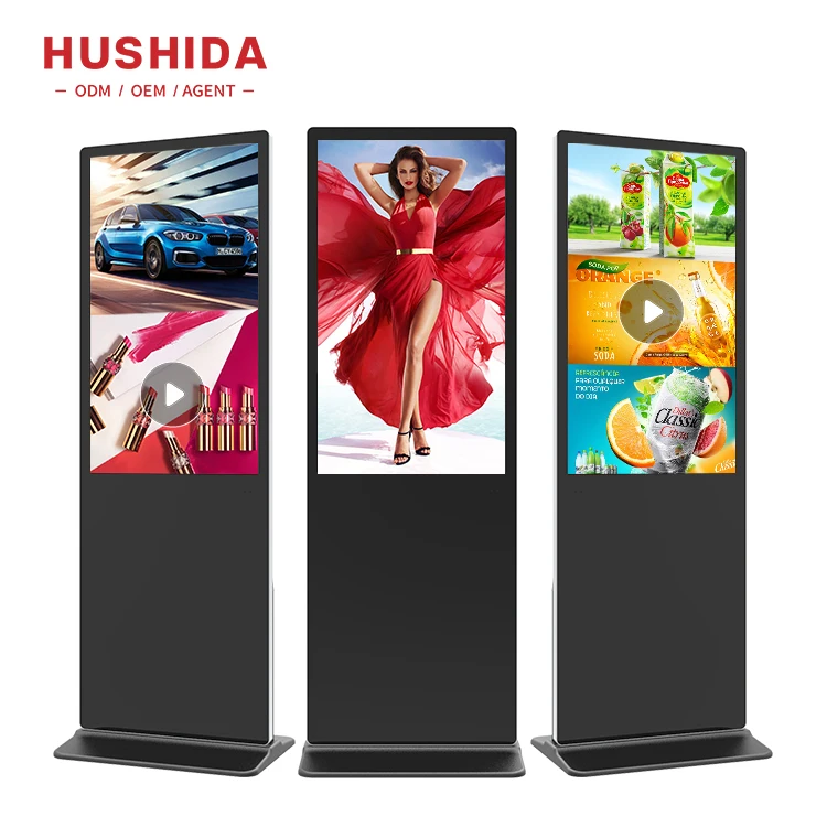HUSHIDA 32 43 50 55 65 75 Inch Lcd Touch Screen Interactive Ultra Hd Vertical Floor Standing Advertising Screen