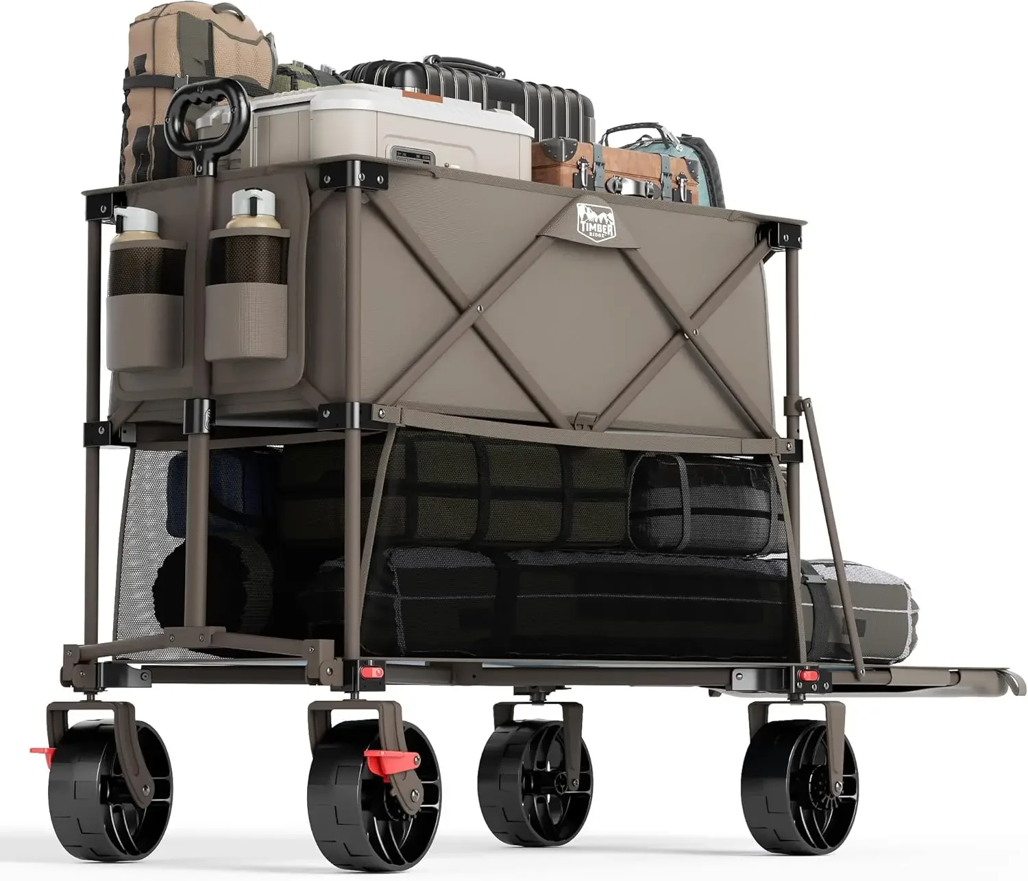 

400L Large Capacity Folding Double Decker Wagon with Brakes,54" Extra Long Extender Wagon Cart,450lbs Heavy Duty Collapsible Car