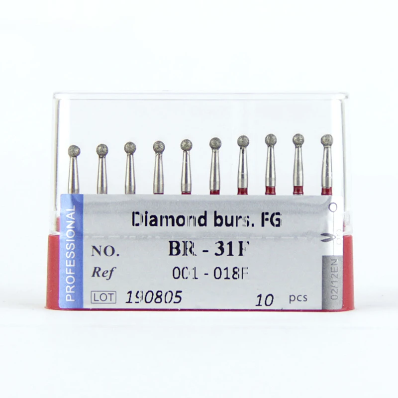 

10pcs Dental Daimond Burs 001-018F Ball Round Fine BR-31F Dental Burs for Drill Red Rings High Quality Dentistry Grinding Tools