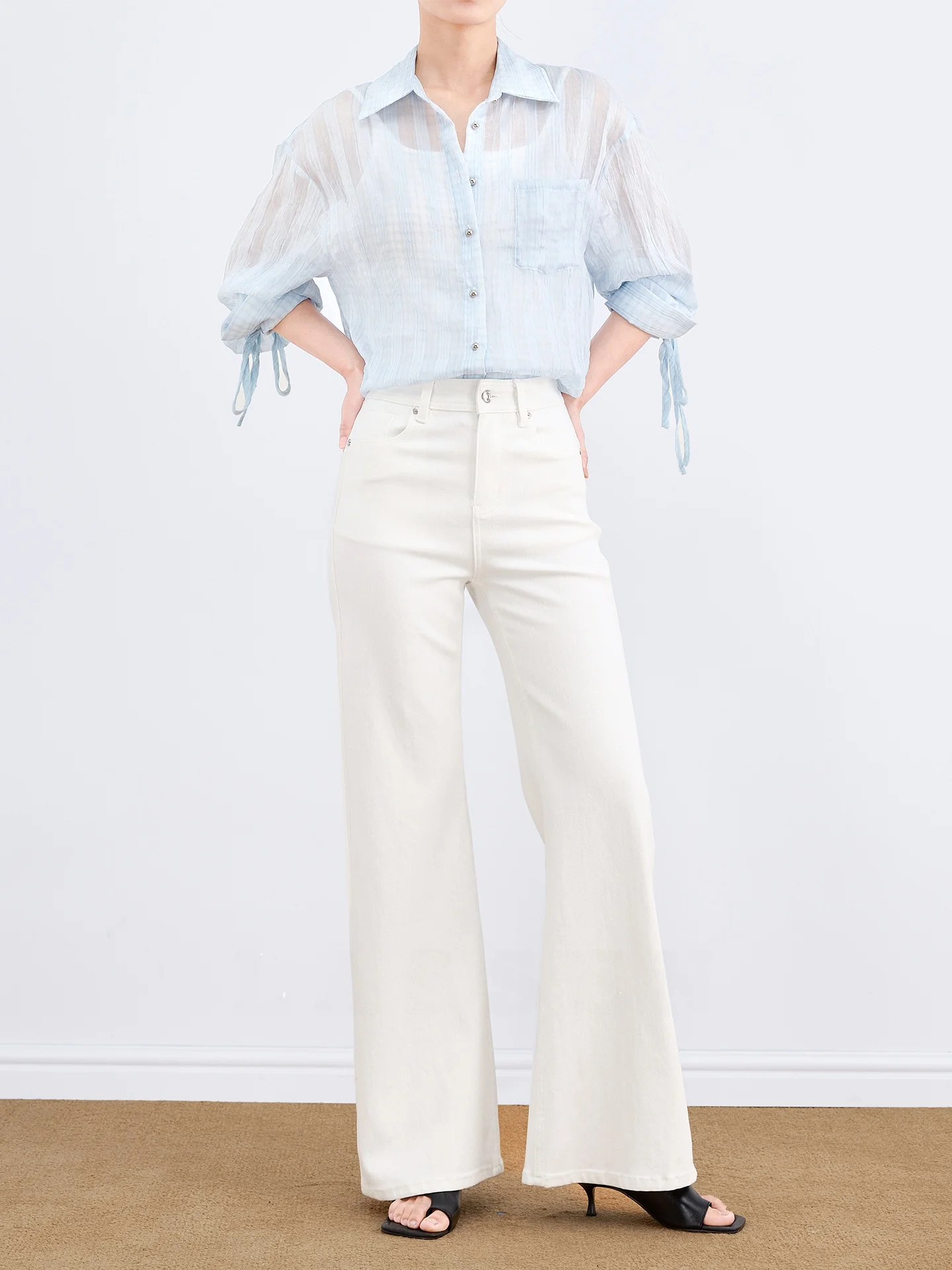 

High Waist Bell Bottom Jeans Women's Anti-Light Lasseron White Micro Flare Denim Pants Slimming Long Trousers Commute Style
