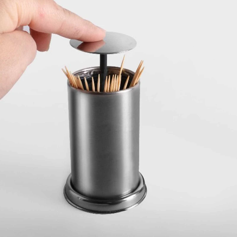 Press Type Stainless Steel Toothpick Holder Storage Box Stand Creative Storage Container Holder Automatic Spring Cover Organizer