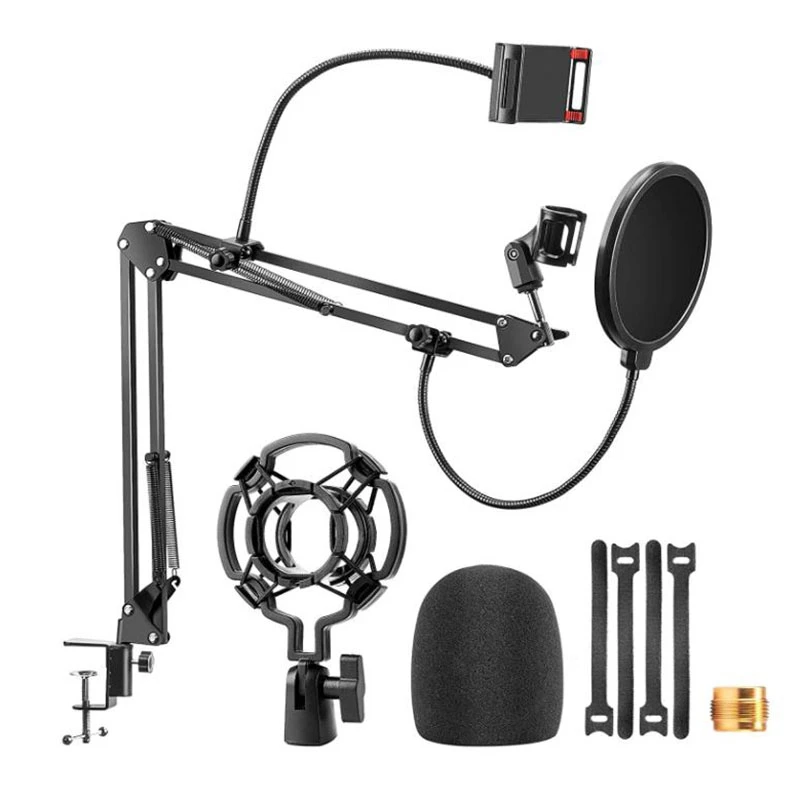 

Microphone Arm Stand,Adjustable Suspension Boom Scissor Arm Stand Mobile Phone Holder,For Snowball And Other Mics