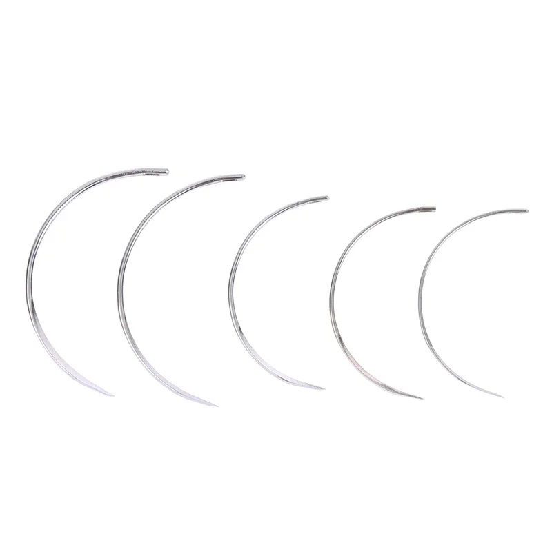 10 pçs metal 1/2 canto agulha médica sutura ferramenta cirúrgica agulha curvada grande olho couro curvo agulha de costura tecelagem agulha