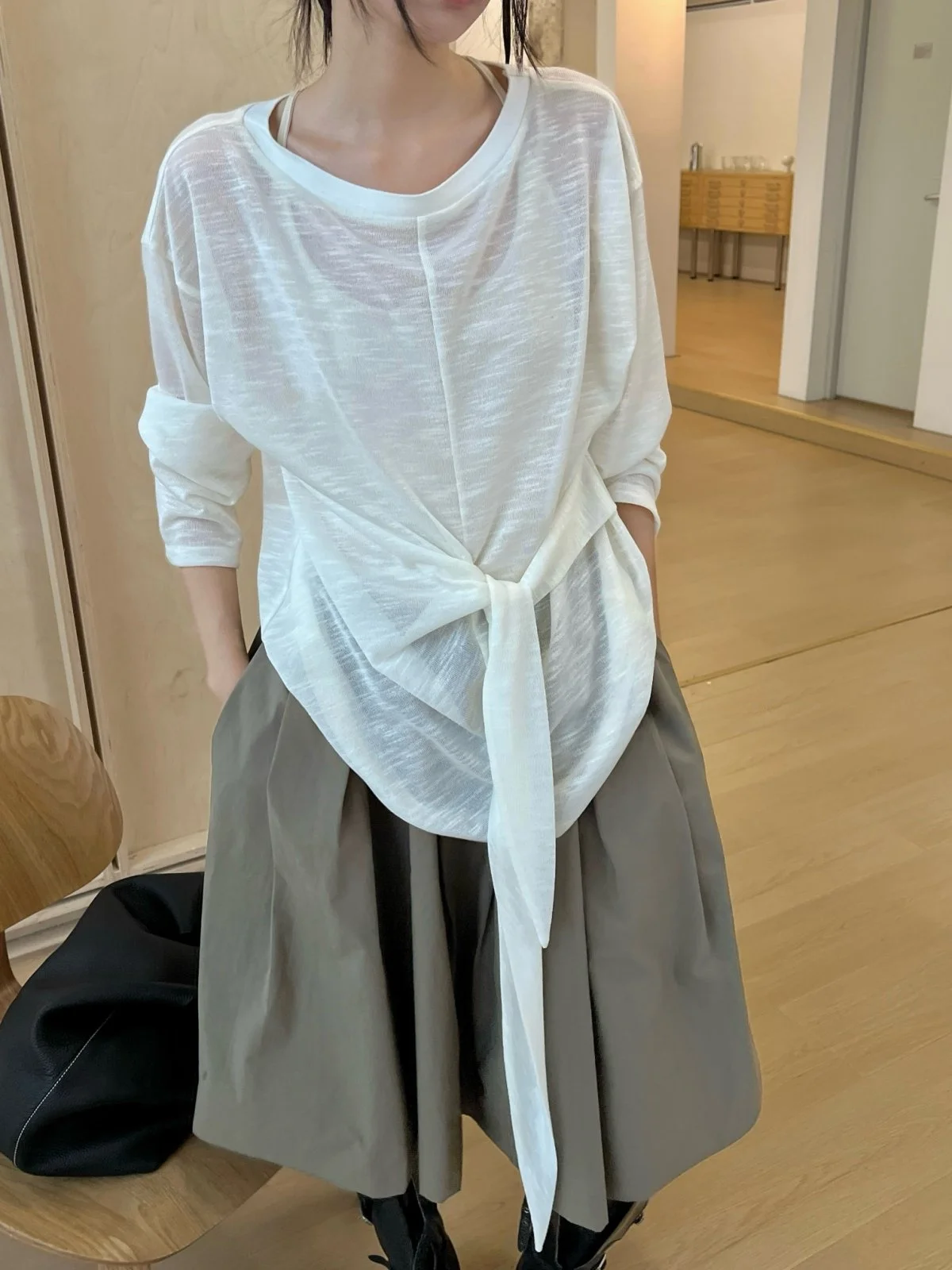 

Свободная женская футболка с длинным рукавом и вырезом-лодочкой, вязаная, приталенная, повседневная, универсального кроя, прямого силуэта, осенняя новинка