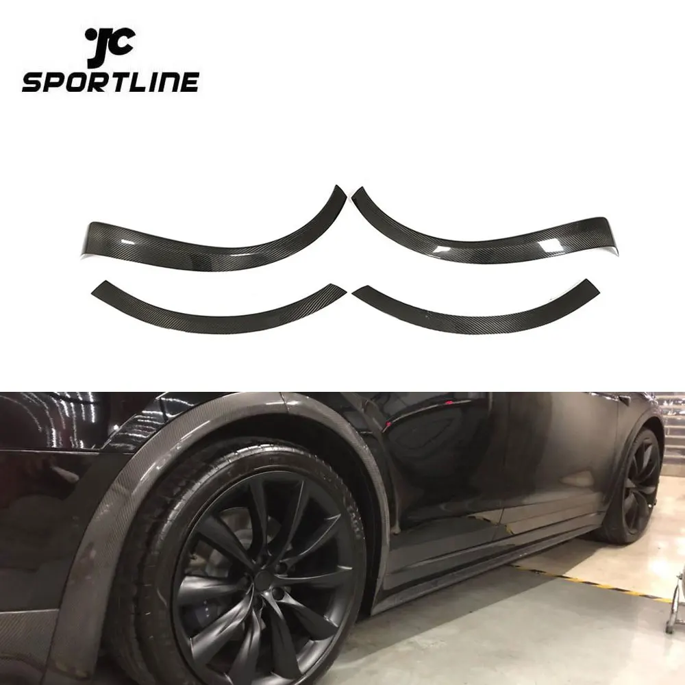 Carbon Fiber Car Wheel Eyebrow Arch Trim Lips Fender Flares Protector for Tesla Model X 2016-2019