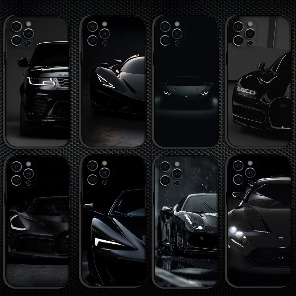 

super cars black Phone Case For iPhone 16,15,14,13,12,11 Plus,Pro Max, Soft Silicone Black Cover