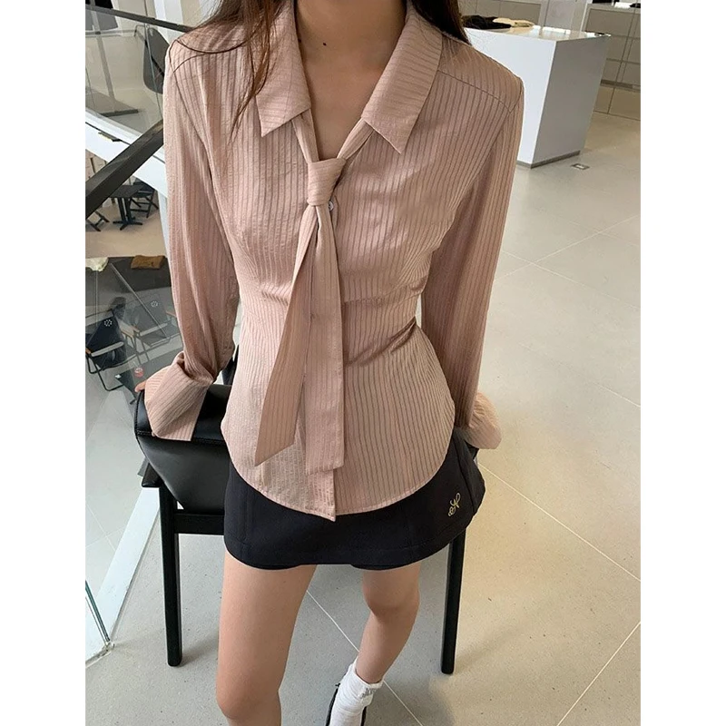 Trend Striped Shirt Tops Women\'s Spring Autumn New Long Sleeve Slim Y2K Youth All-match Blouse Fashion Temperament Sexy Clothing