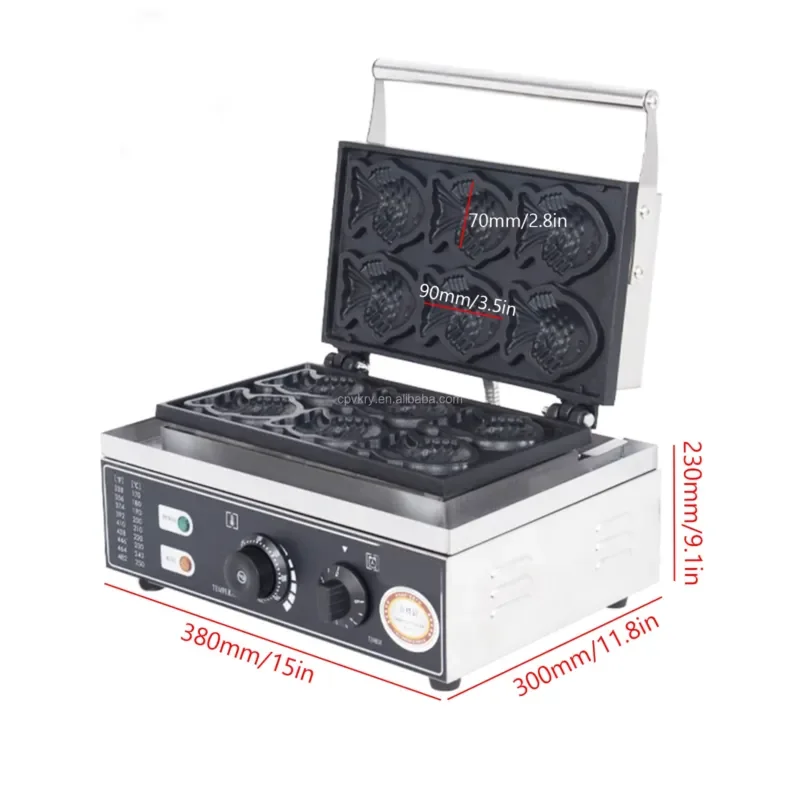 Taiyaki 50-300℃/122-572℉ Adjustable Fish-Shaped Waffle Iron Non-Stick High-precision Time Control Waffle Snack Machine