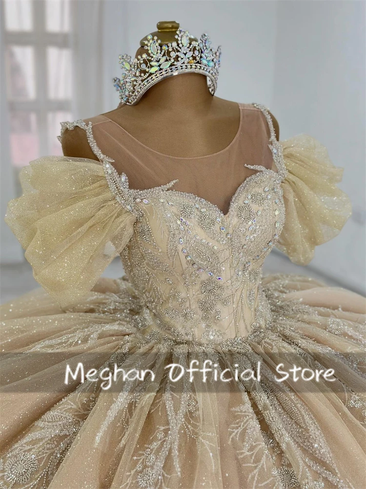 Classic Bead Rhinestones Applique Princess Ball Gown Customized Champagne Quinceanera Dresses Girls Birthday Vestidos De 15 Años