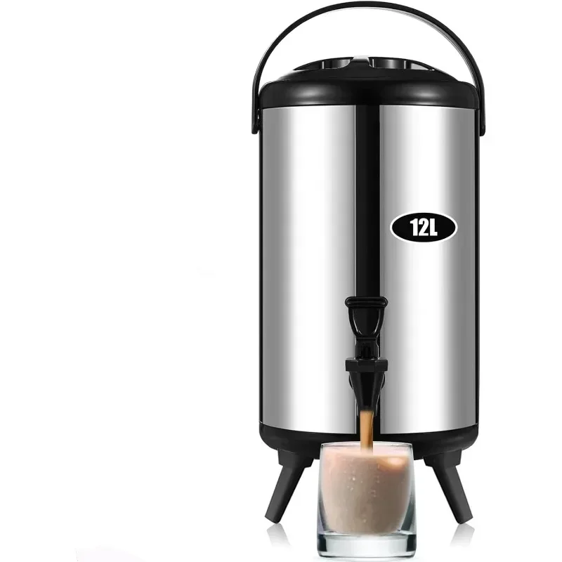 12L Stainless Steel Insulated Beverage Dispenser Kettle Dispenser for Hot Water Tea Milk Juice Silver