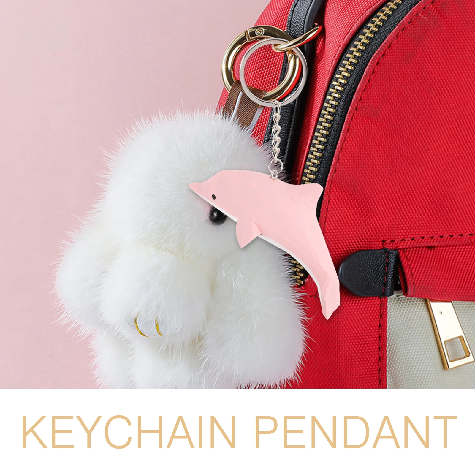 

Dolphin Key Chain Keychain Accessories Carved Statue Animal Charms Hand Wooden Keyring