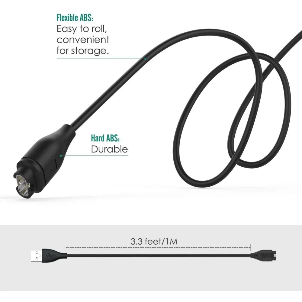 The 2-Pack replacement charger works with the Garmin USB smartwatch charger charging cable