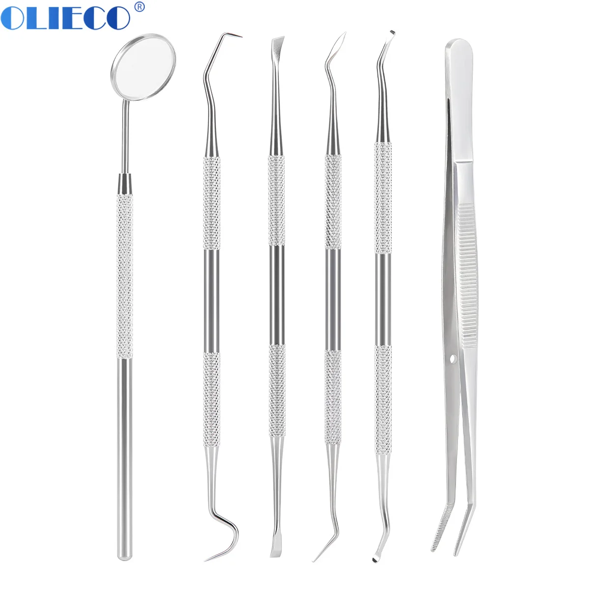 6 Pcs/set Stainless Steel Dental Dentist  Clean Tools Set Instruments Tweezer Hoe Sickle Scaler Mirror Tartar Tooth Cleaning