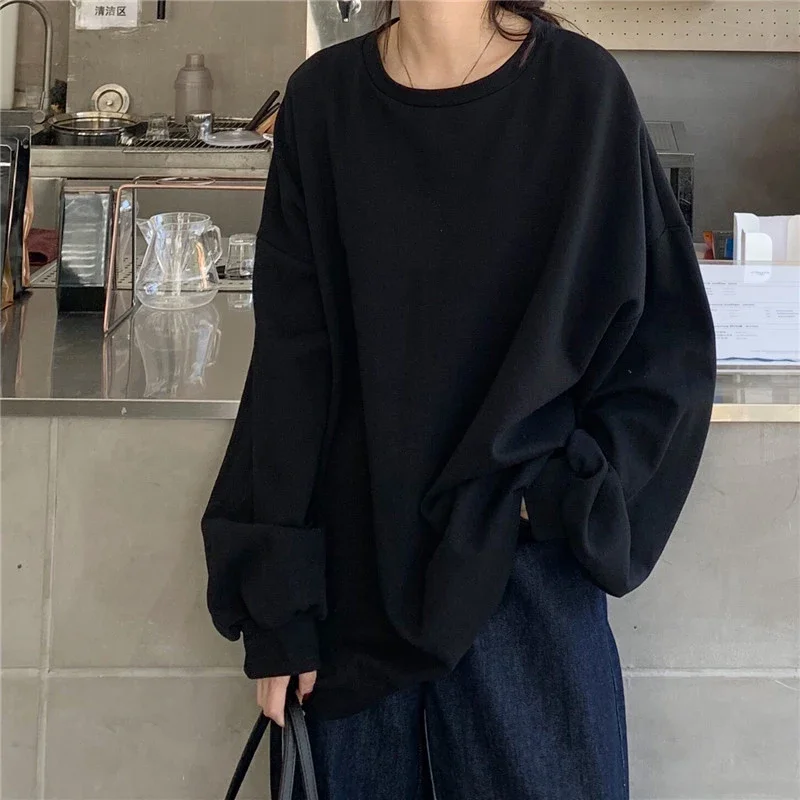 

No Hat Hoodies Women Elegant Solid Burgundy Fashion Ulzzang All-match O-neck Sweatshirts Femme Japanese Style Long Sleeve Tops