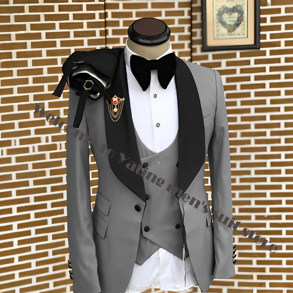 Champagne Elegant 3-piece Men's Suit Set (Jacket, Pants and Vest) Wedding Groom Tuxedo Formal Stage Blazer for Men