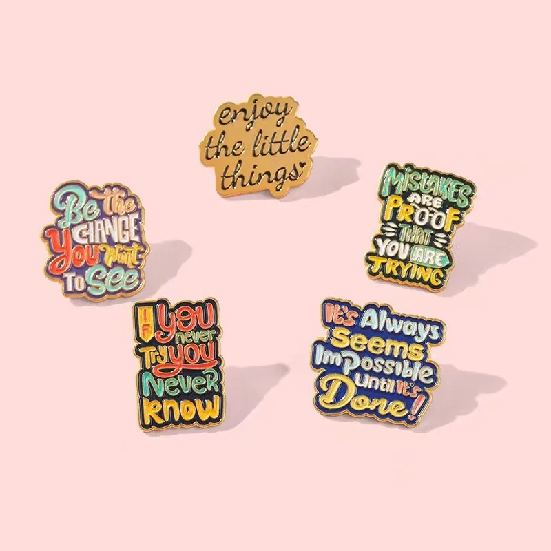 Pin Club | Cartoon Brooch Colour Quote Enamel Funny Letters Metal Lapel Badge 'Enjoy The Little Things' Custom Jewelry Gift Deco