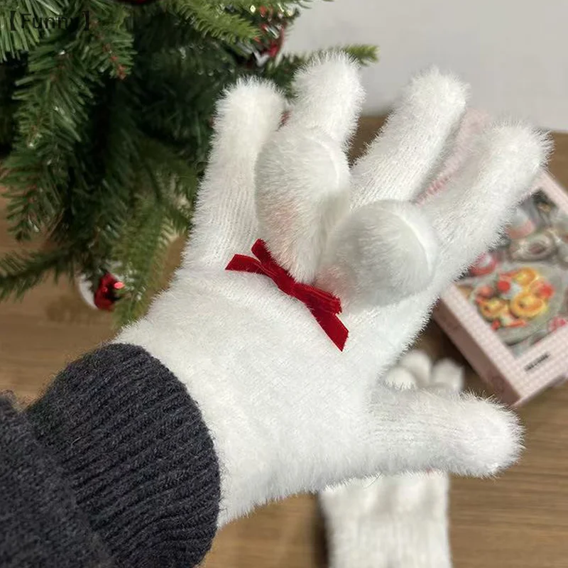 Powder Blusher Bunny Super Cute Plush Winter Cycling Cold Proof Gloves