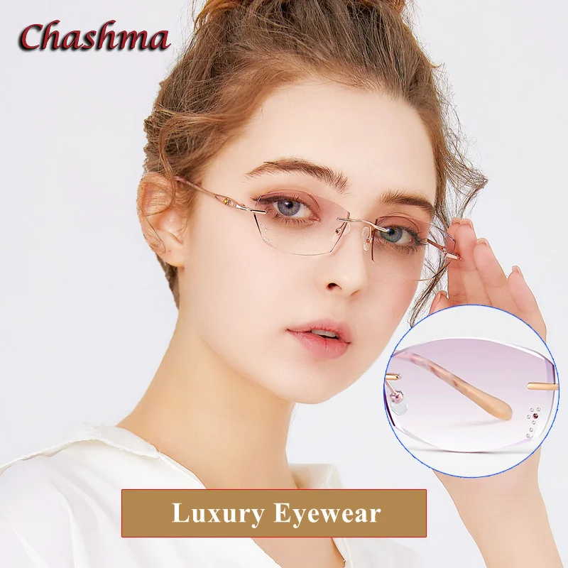 

Chashma Rimless Glasses Frame Women Diamonds Eyewear for RX Crystal Colored Gafas Light Weight Frameless Spectacle