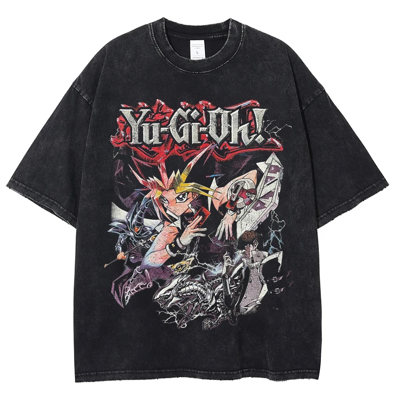 

Anime Yu Gi Oh Vintage Washed T-shirt Men Yugi Muto Graphic T-shirt Oversized Streetwear Manga Short Sleeve Cotton Unisex Tops