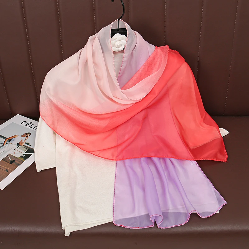 

45*145cm Gradient Color Chiffon Soft Women Scarf Shawl Decorate Scarves Breathable Sun Protection Elegant Lady Versatile Bandana
