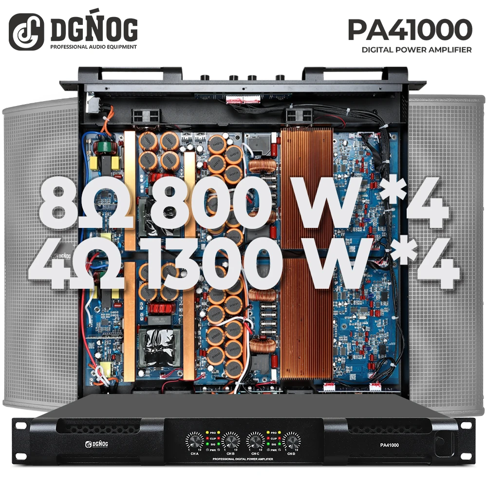 

DGNOG PA41000 4 Ом 1300 Вт*4 Профессиональный 4-канальный цифровой усилитель 1U для диджеев, цифровой аудиоусилитель для сценических выступлений
