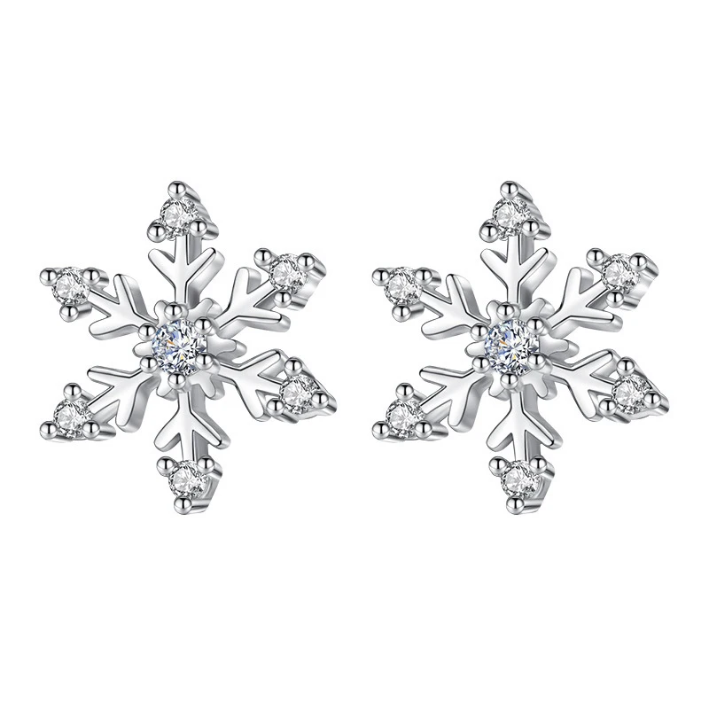 925 Sterling Silver New Jewelry Crsytal Snowflake Stud Earrings For Woman Fashion XY0236