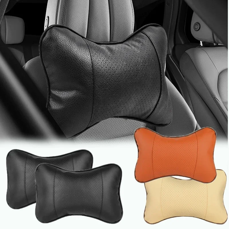 Car Neck Pillows Both Side Pu Leather 1pcs Pack Headrest For Head Pain Relief Filled Fiber Universal Car Pillow