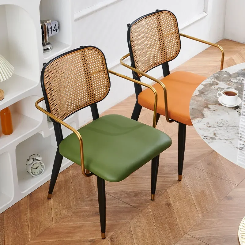 

Nordic light luxury dining chair household chair wholesale wrought iron European rattan chair hotel cafe leisure chair