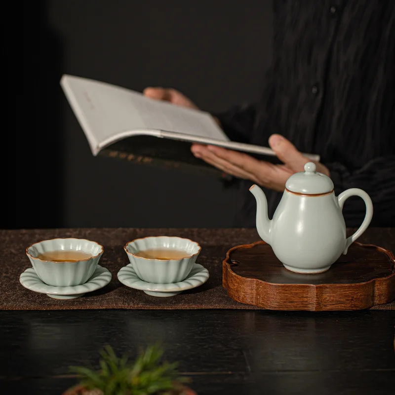 Ru Ware Tea Set One Pot Two Cups Beauty Tip Household Personal Dedicated High-End Affordable Luxury Chinese Ru-Porcelain Teapot