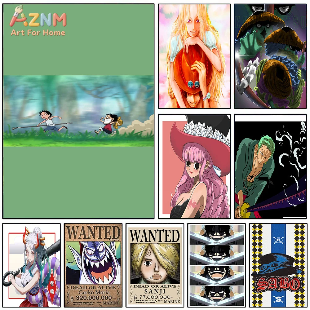 AZNM - Lienzo decorativo de anime de One Piece, Luffy, Perona, Zoro, Yamato, Gecko, Moria, Sanji, Sabo, póster impreso sin marco, decoración del hogar