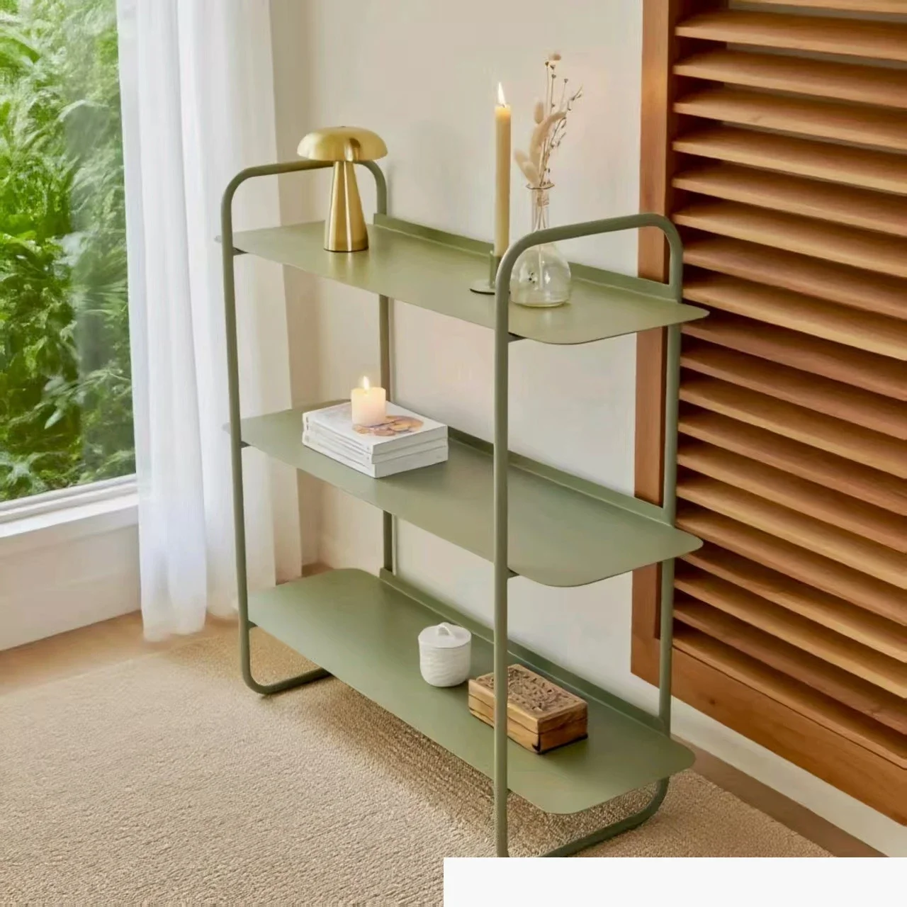 Wrought iron bedroom bookshelf Floor-to-ceiling storage rack Multi-layer jewelry ornament shelf