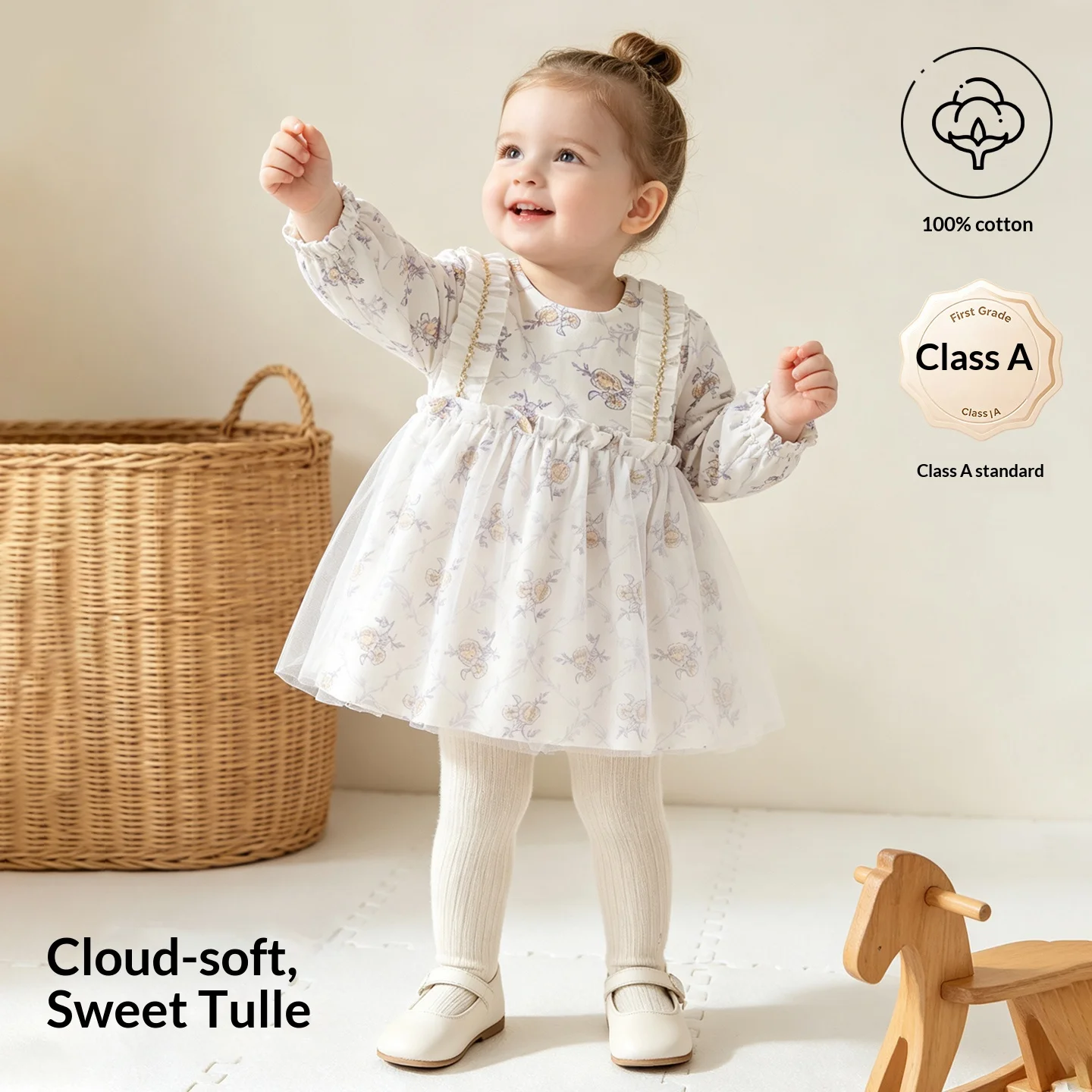 Toddler Girls' Layered Tulle Dress, Soft Cotton Bodice A-Grade Princess Gown, Lightweight Mesh Skirt for Daily Wear