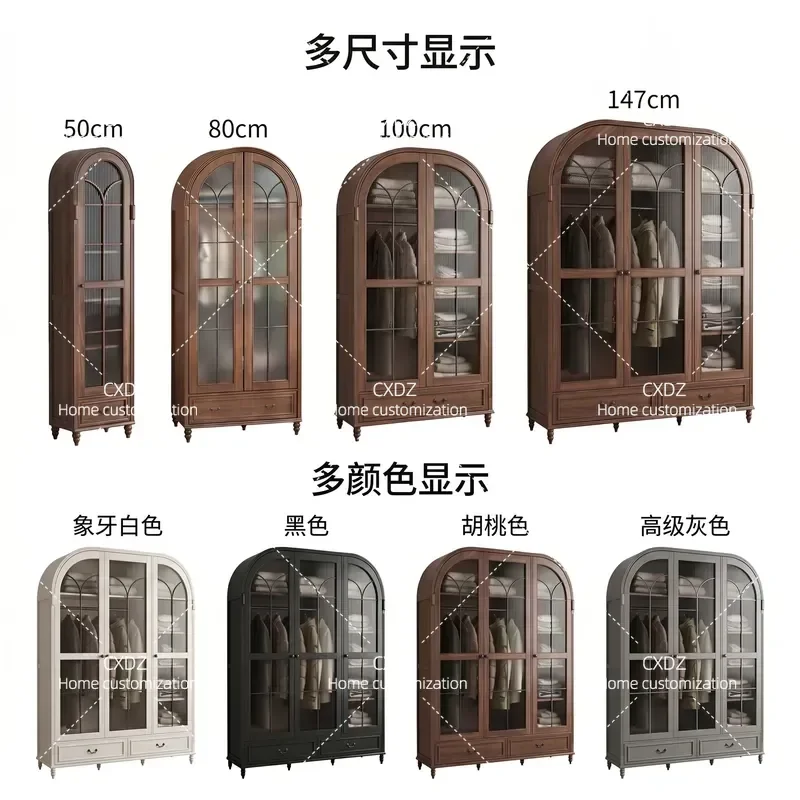 American Solid Wood Walnut Wardrobe Cream Style 3 Door Large Bedroom Closet French Wall Storage Cabinet