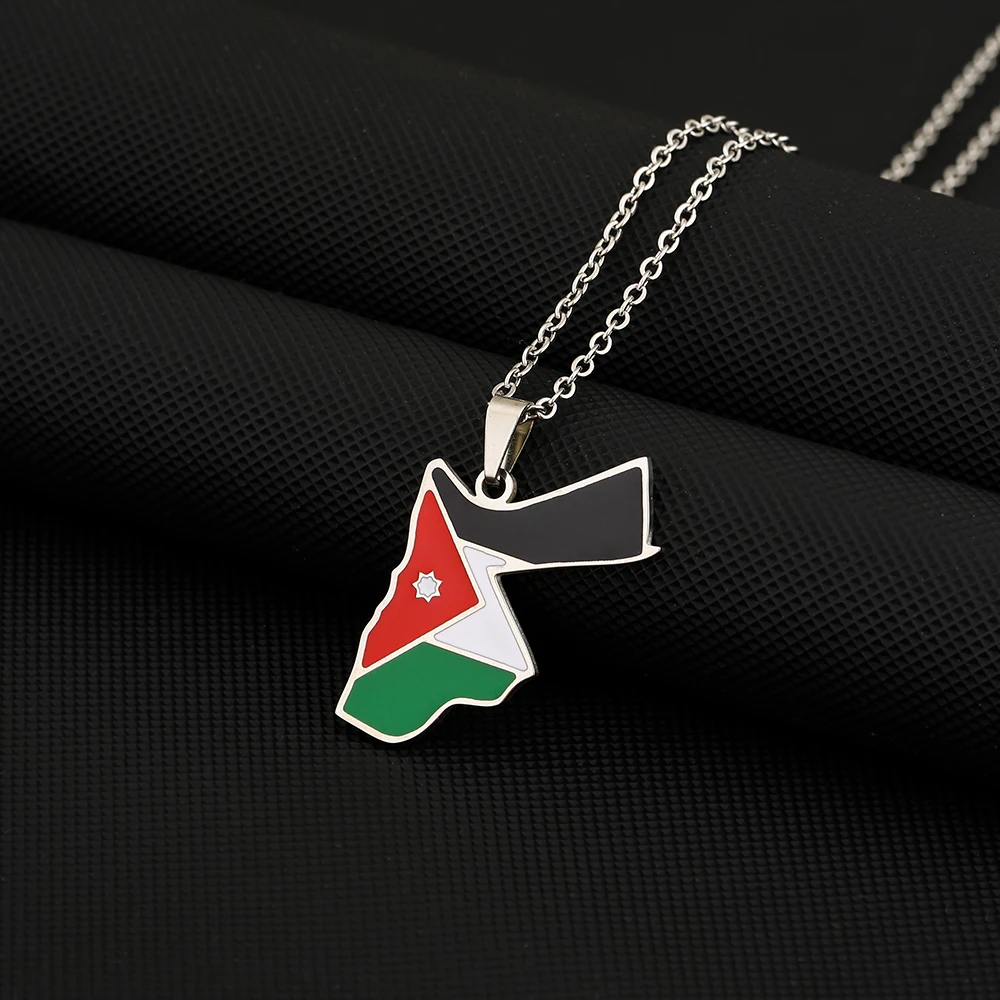 قلادة بدلاية من الفولاذ المقاوم للصدأ للرجال والنساء ، خريطة المملكة الأردنية الهاشمية ، خريطة العلم ، هدية المجوهرات