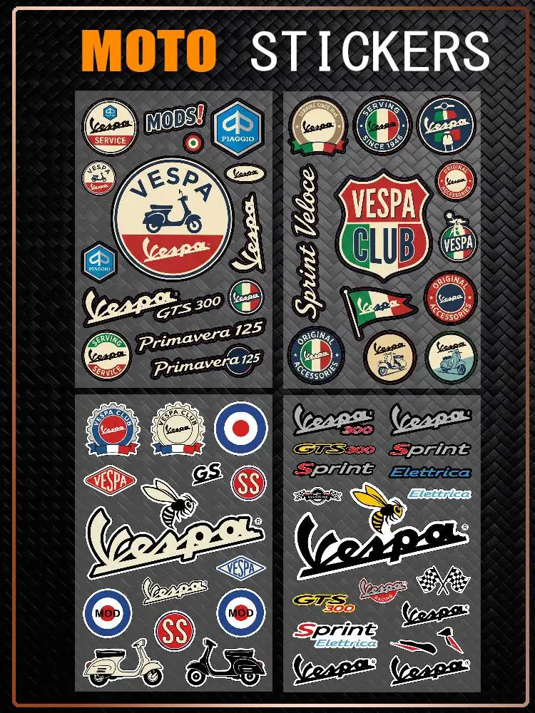 FOR VESPA Universal Multi-Purpose Reflective Waterproof Stickers Scratch Conceal For Auto Bike Helmet Mug Fridge Decoration