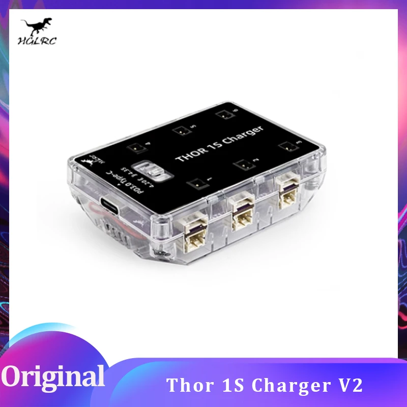 

HGLRC Thor 1S Charger V2 6 Port Max 65W for PH2.0 MX2.0 A30 BT2.0 Plug 4.2V 4.35V LIHV 1S LiPo Battery