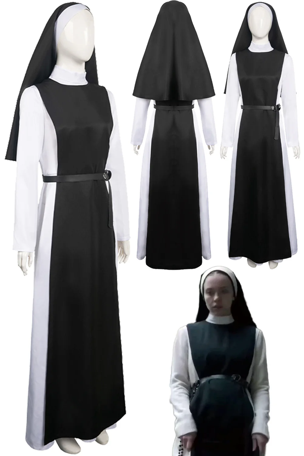 

Cecilia Cosplay Fantasy Nun Dress Suits Horror Movie Immaculate Costume Headgear Adult Women Roleplay Halloween Fantasia Outfits