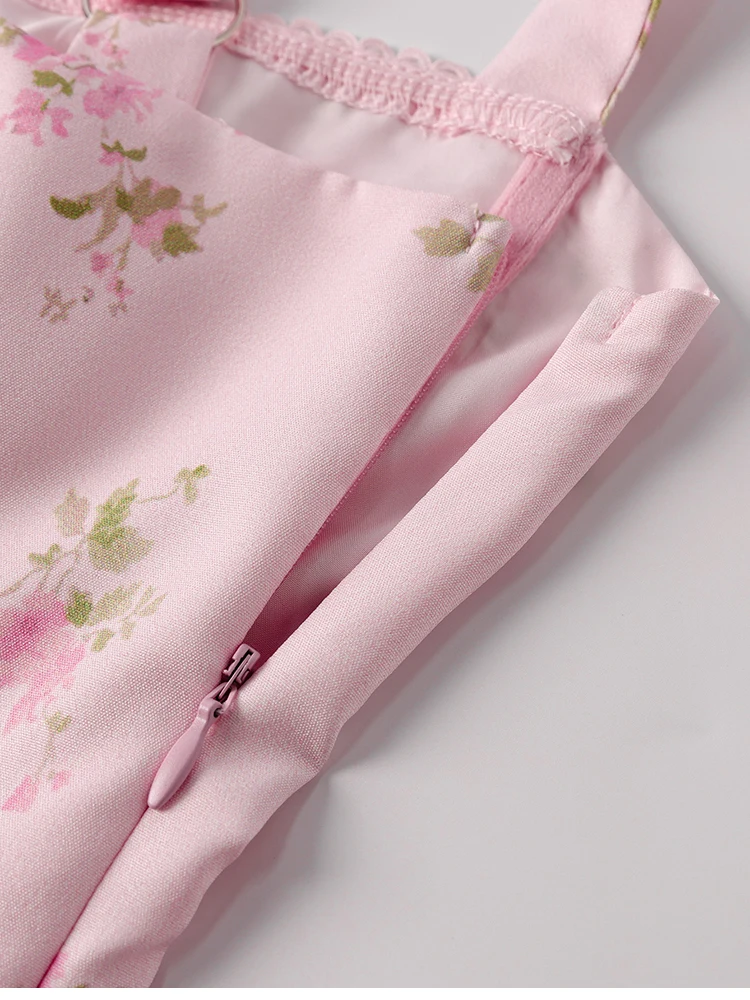 NewAsia Damenkleid mit Blumenmuster, Trägern, A-Linie, sexy hohem Schlitz, rückenfrei, zarten Ausschnitten, Sommerkleid für Party, Strand und Urlaub. – Detail 24