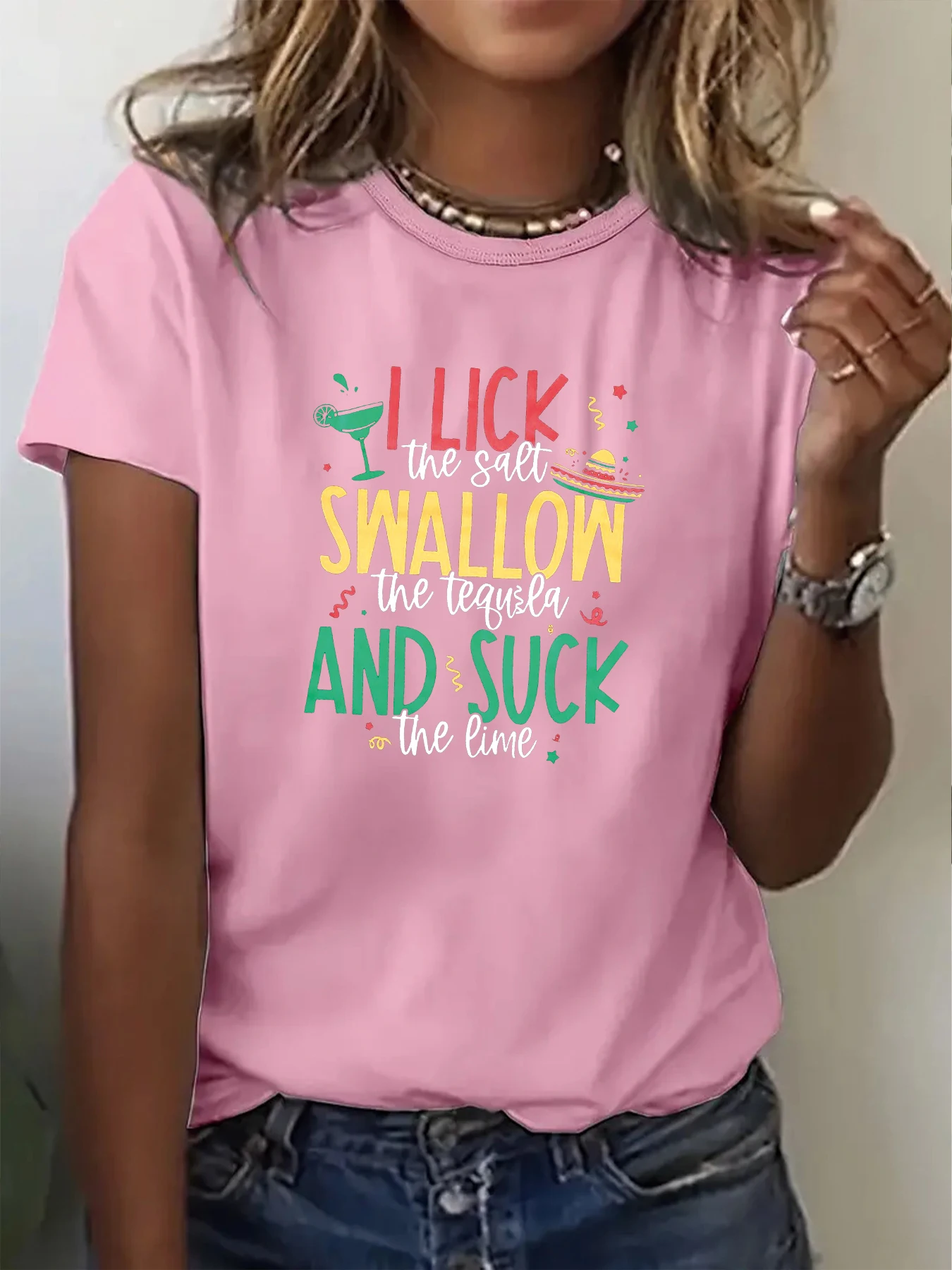 I Lick The Salt Print Women T Shirt Summer Fashion Short Sleeved T-shirt Tee Tops Printed O-neck Casual T-shirt Women's Clothing