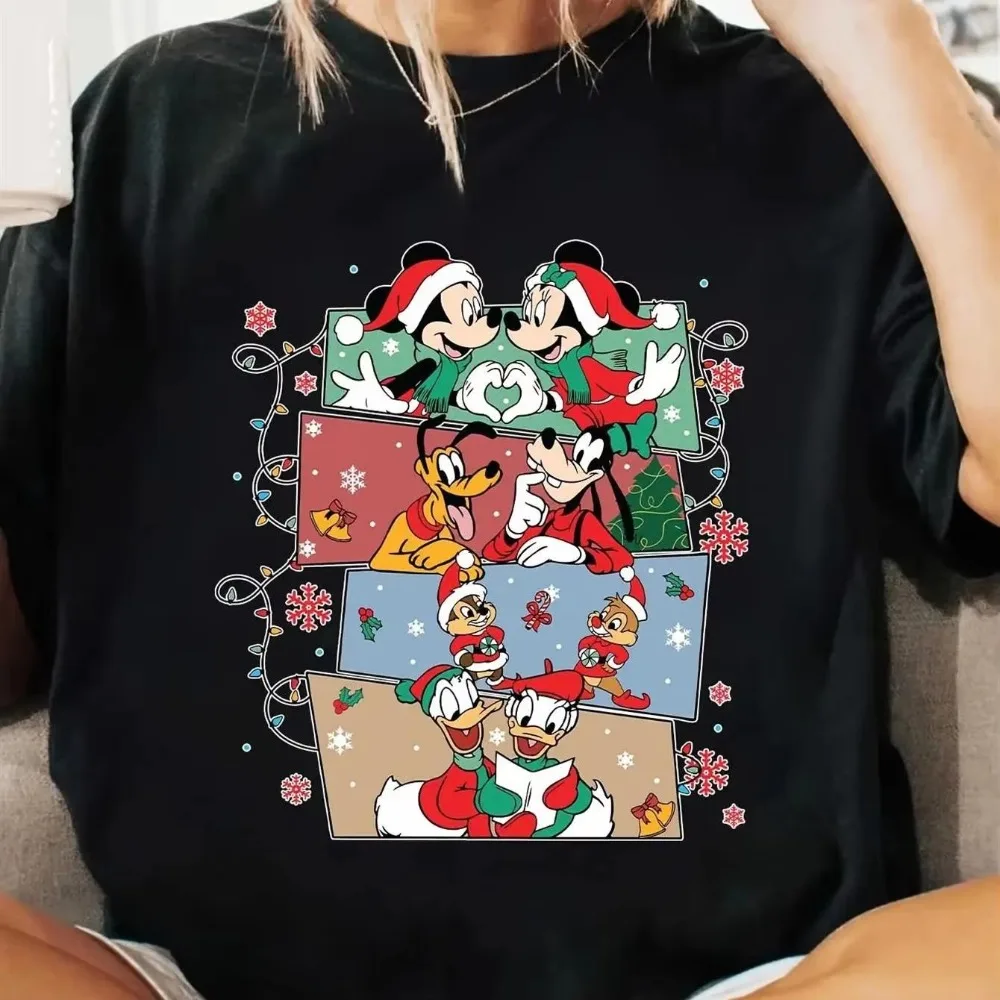 

Disney Mickey and Minnie Christmas Pattern T-shirt Mickey's Iconic Face and Minnie's Bow Soft and Breathable Fabric Cotton
